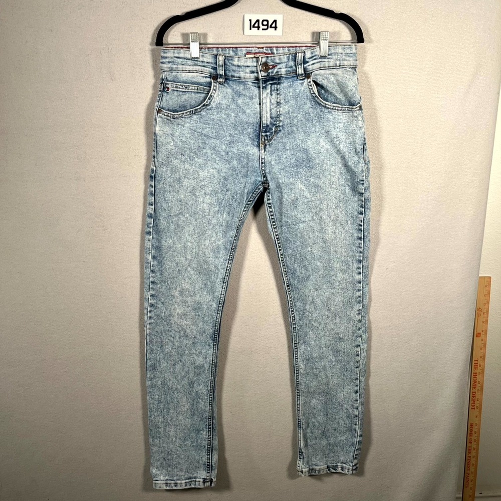 Tommy‎ Hilfiger Jeans Womens 14 Blue Denim Acid Wash Everyday Wear Tapered Leg